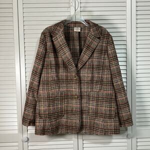 St. John’s Bay Plaid Wool Blend Collard Long Sleeve Blazer Women